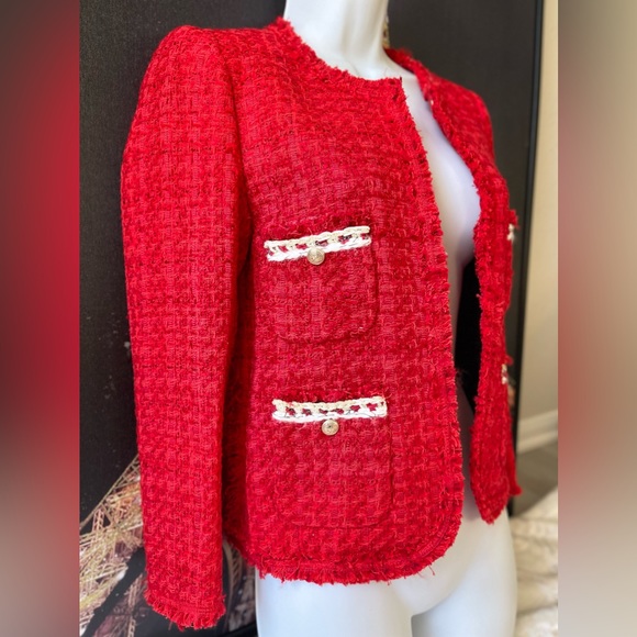 🔥❤️NWT ZARA Women Tweed Blazer Jacket in Red. Size XS❤️🔥 - Picture 2 of 6